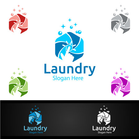 Laundry Dry Cleaners  with Clothes, Water and Washing Concept Designのイラスト素材