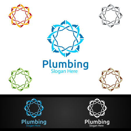 Plumbing Logo with Water and Fix Home Concept Designのイラスト素材