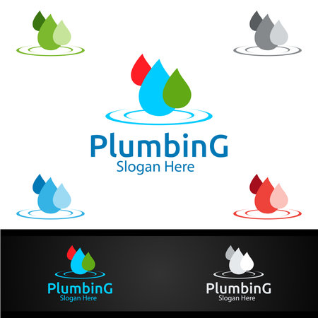 Plumbing Logo with Water and Fix Home Concept Designのイラスト素材