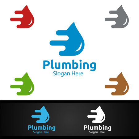 Fast Plumbing Logo with Water and Fix Home Concept Designのイラスト素材