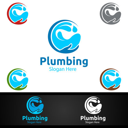 Infinity Plumbing Logo with Water and Fix Home Concept Designのイラスト素材