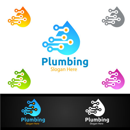 Plumbing Logo with Water and Fix Home Concept Designのイラスト素材