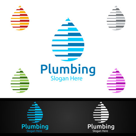 Plumbing Logo with Water and Fix Home Concept Designのイラスト素材