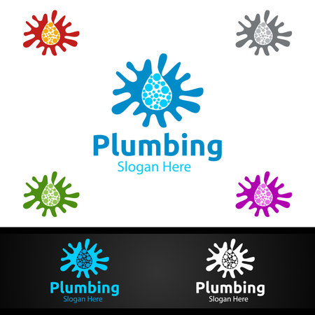 Splash Plumbing Logo with Water and Fix Home Concept Designのイラスト素材