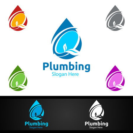 Plumbing Logo with Water and Fix Home Concept Designのイラスト素材