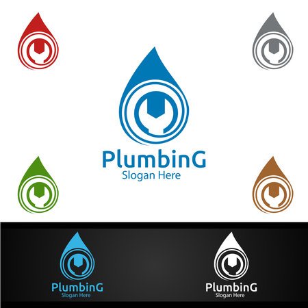Plumbing Logo with Water and Fix Home Conceptのイラスト素材