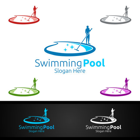 Swimming Pool Service Logo with Cleaning Pool and Maintenance Concept Designのイラスト素材