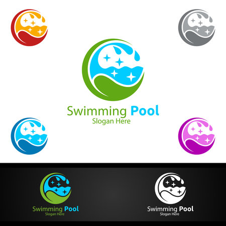 Swimming Pool Service Logo with Cleaning Pool and Maintenance Concept Designのイラスト素材