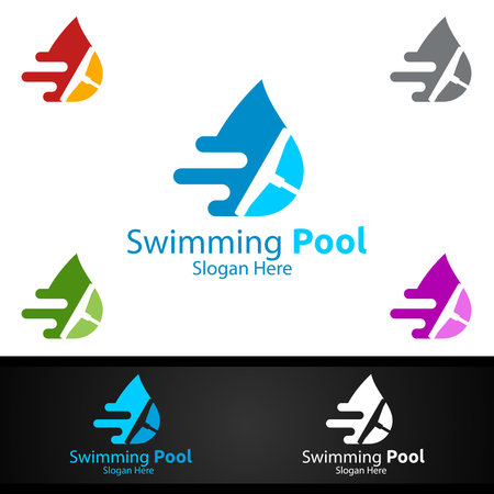 Swimming Pool Service Logo with Cleaning Pool and Maintenance Concept Designのイラスト素材