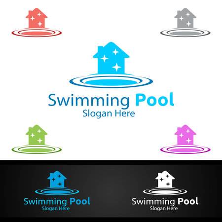 Swimming Pool Service Logo with Cleaning Pool and Maintenance Concept Designのイラスト素材