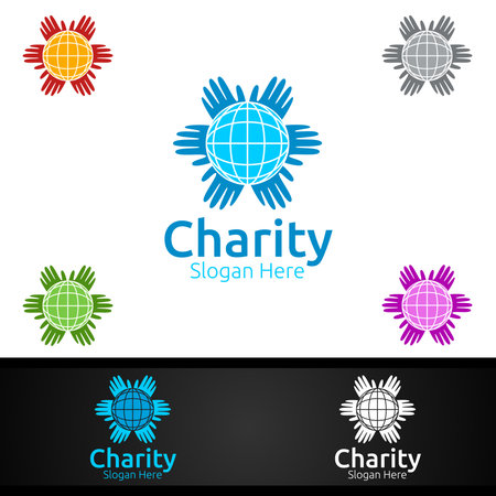 Global Helping Hand Charity Foundation Creative Logo for Voluntary Church or Charity Donation Designのイラスト素材