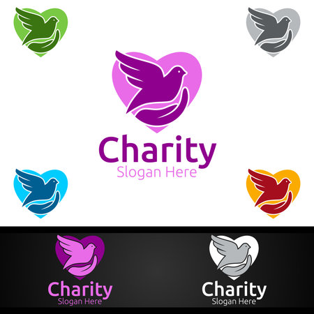 Dove Helping Hand Charity Foundation Creative Logo for Voluntary Church or Charity Donation Designのイラスト素材