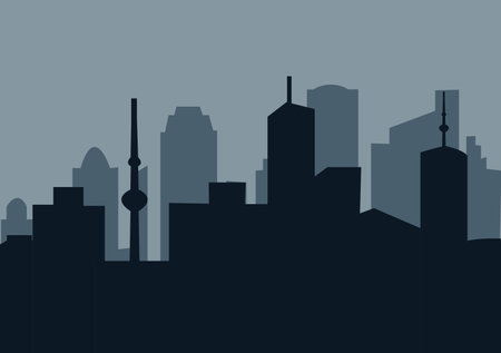 City Landscape Buildings and Architecture Silhouette Vector Background Collage Set. Illustration in Simple Geometric Flat Style Designのイラスト素材
