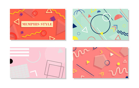 Set of Memphis Style Covers. Flat Vector Illustrations for Background, Brochures, Posters and Banners Templateのイラスト素材