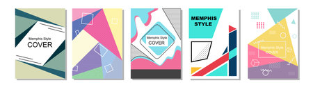 Set of Memphis Style Covers. Flat Vector Illustrations for Background, Brochures, Posters and Banners Templateのイラスト素材