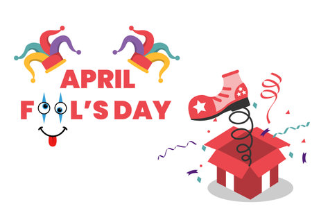 Celebration Happy April Fool's Day Wearing a Jester Hat Background Design Concept. Vector Illustration.のイラスト素材