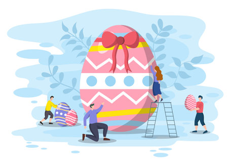 Happy Easter Day Flat Design Illustration Background for Poster, Invitation, and Greeting Card. Rabbit and Eggs Concept.のイラスト素材