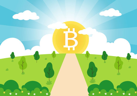 Cryptocurrency Illustration Flat Design with Businessman Miners and Coins. for Financial Technology, Blockchain, and Data Analysis Conceptのイラスト素材