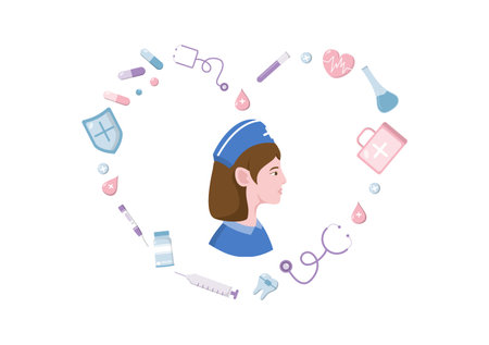 Healthcare and Medical Equipment Icons in Form of Heart Illustration Pack of Thanksgiving To All Medical Assistants For Fighting with virus and Saving Lots of Lives Designのイラスト素材