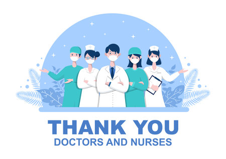 Thank You Doctor and Nurse, Illustration Pack of Thanksgiving To All Medical Assistants For Fighting with Coronavirus and Saving Lots of Lives Designのイラスト素材