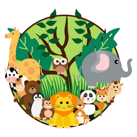 Vector Cute Jungle Animals in Cartoon Style, wild Animal, Zoo Designs for Background, Baby Clothes....