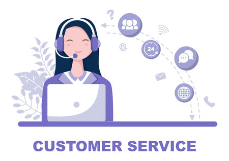 Contact Us Customer Service For Personal Assistant Service, Person Advisor and Social Media Network. Vector Illustrationのイラスト素材