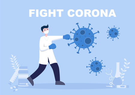 Vector Illustration Healthcare Medical People Of Protecting And Fighting Against The Corona Virus Conceptのイラスト素材
