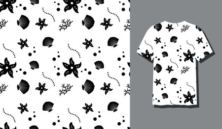 Cute Character Starfish Animal Seamless Patterns Can Be Used as Designs On Clothes, Wallpapers, Backgrounds. Vector Illustrationのイラスト素材