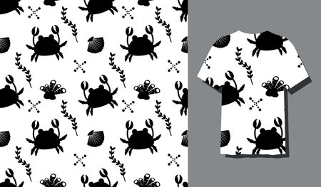 Cute Character Crab Animal Seamless Patterns Can Be Used as Designs On Clothes, Wallpapers, Backgrounds. Vector Illustrationのイラスト素材