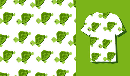 Cute Character Turtle Animal Seamless Patterns Can Be Used as Designs On Clothes, Wallpapers, Backgrounds. Vector Illustrationのイラスト素材
