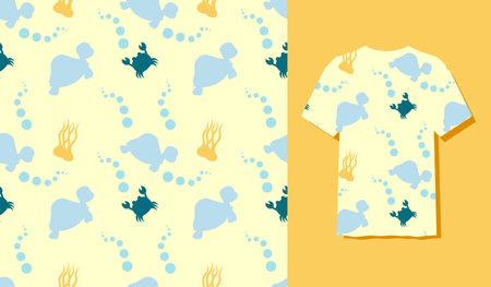 Cute Character Turtle Animal Seamless Patterns Can Be Used as Designs On Clothes, Wallpapers, Backgrounds. Vector Illustrationのイラスト素材