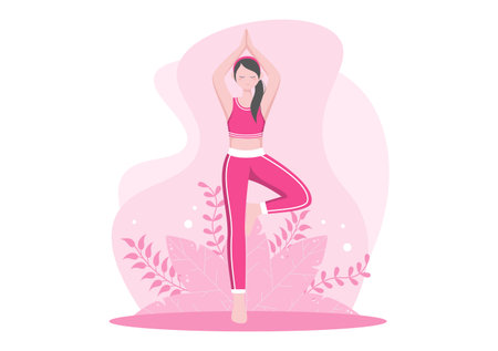 Yoga or Meditation Practices Aim for Health Benefits of the Body to Control Thoughts, Emotions, Inception and Searching for Ideas. Flat Design Vector Illustrationのイラスト素材