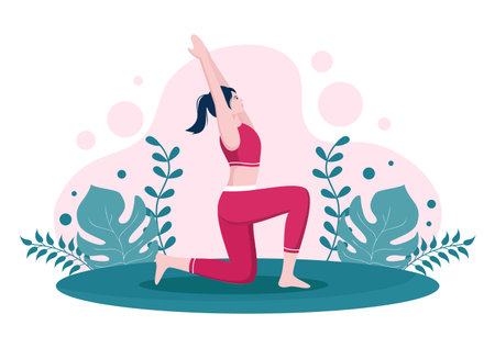 Yoga or Meditation Practices Aim for Health Benefits of the Body to Control Thoughts, Emotions, Inception and Searching for Ideas. Flat Design Vector Illustrationのイラスト素材