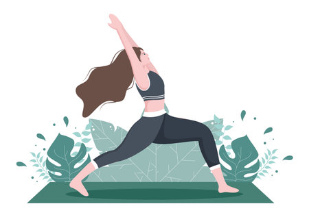Yoga or Meditation Practices Aim for Health Benefits of the Body to Control Thoughts, Emotions, Inception and Searching for Ideas. Flat Design Vector Illustrationのイラスト素材