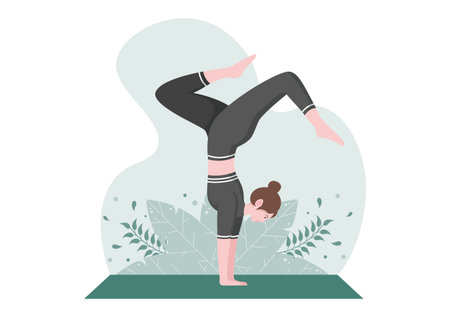 Yoga or Meditation Practices Aim for Health Benefits of the Body to Control Thoughts, Emotions, Inception and Searching for Ideas. Flat Design Vector Illustrationのイラスト素材