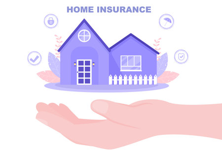 Property Insurance Concept For Real Estate, Home From Various Situations Such as Natural Disasters, Fire and Others. Vector Flat Design Illustrationのイラスト素材