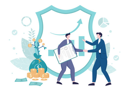 Investment Insurance Illustration for Business with Money Protection, Savings, Shield or Finance Safety Designのイラスト素材