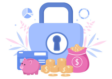 Investment Insurance Illustration for Business with Money Protection, Savings, Shield or Finance Safety Designのイラスト素材