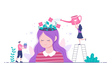 Mental Health Due To Psychology, Depression, Loneliness, Illness, Brain Development, or Hopelessness. Psychotherapy And Mentality Healthcare. Illustrationのイラスト素材