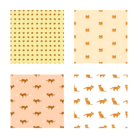Cute Cat Breeds Seamless Pattern Cartoon Animal Illustration Type of Scottish Fold and Bombay To Background or Wallpaperのイラスト素材