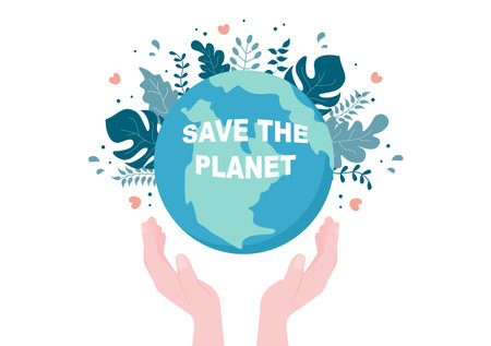 Save Our Planet Earth Illustration To Green Environment With Eco Friendly Concept and Protection From Natural Damage Templateのイラスト素材