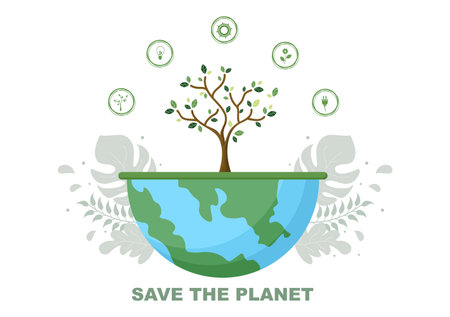 Save Our Planet Earth Illustration To Green Environment With Eco Friendly Concept and Protection From Natural Damage Templateのイラスト素材