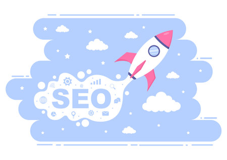 SEO Optimization Vector Illustration To Search Engine, App Development, Web Pages and Bookmarks. Landing Page or Banner Templateのイラスト素材