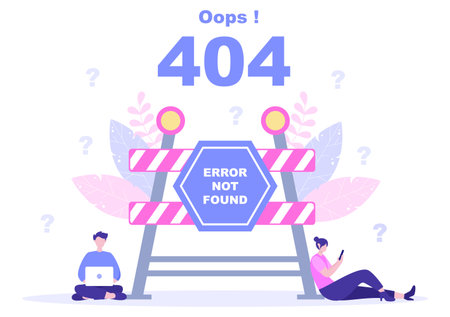 404 Error And Page Not Found Vector Illustration. Lost Connect Problem, Warning Sign, Or Site Breakdown. Landing Page Templateのイラスト素材