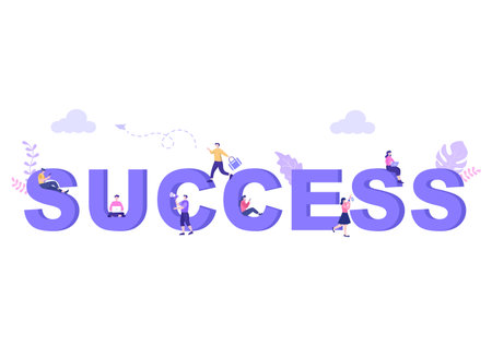 Success Vector Illustration Of Achieving Vision, Goal, Planning, Target, Strategy, Action, Consistency To Success. Landing Page Templateのイラスト素材