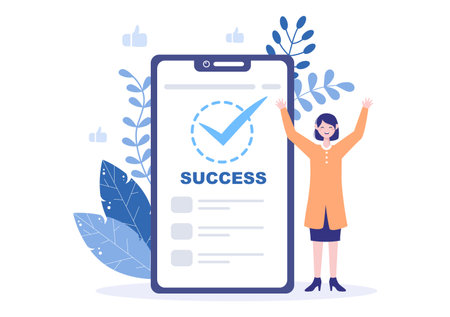 Success Vector Illustration Of Achieving Vision, Goal, Planning, Target, Strategy, Action, Consistency To Success. Landing Page Templateのイラスト素材