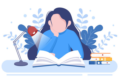 Character People Read Books in a Room Vector Illustrations to Increase Insight and Knowledge. Flat Designのイラスト素材