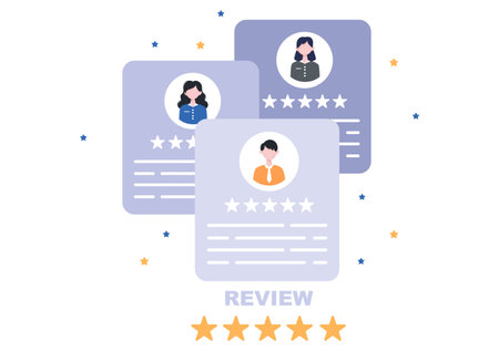 Review Vector Illustration Customer Giving Star with Good or Bad Rate From Feedback, Testimonial, Notification and User Experience Conceptのイラスト素材