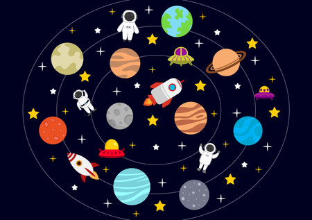 Astronaut With Rocket Background Illustration For Explore In Outer Space And Movement See Stars,...