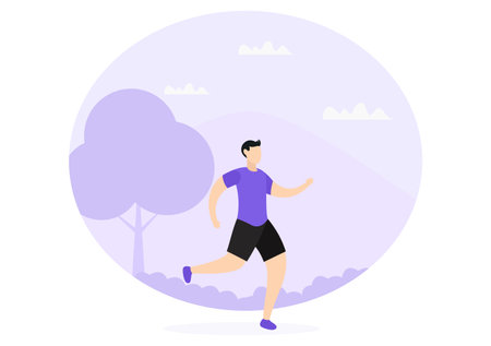 Jogging or Running Sports Background Illustration Men and Women for Active Body, Healthy Lifestyle, Outdoor Activitiesのイラスト素材